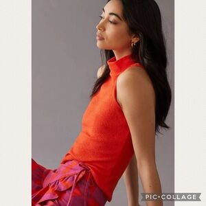 Anthropologie Maeve Structured Mock Neck Top in Bright Red